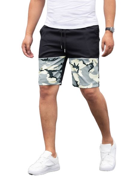 

men camo print drawstring waist shorts 708e#, White;black