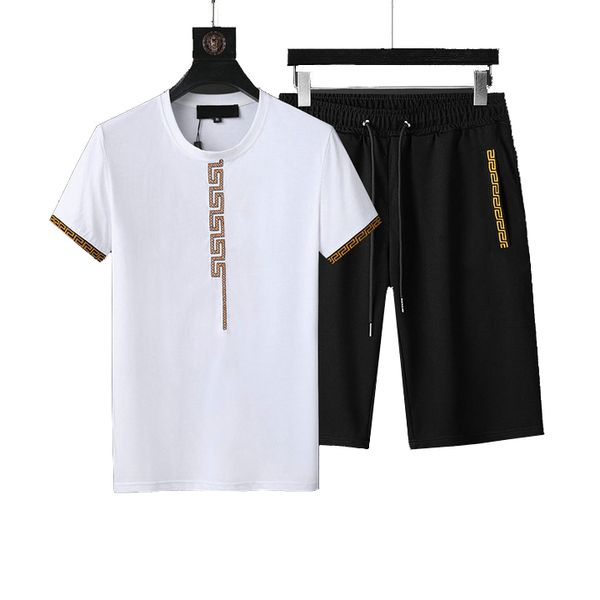 

summer sports mens sportswear t-shirt + running shorts set tracksuits outdoor jogger training fitness suit t09, Gray