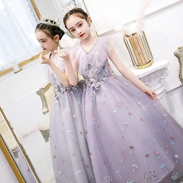 Vestidos femininos violeta renda de Natal Crianças Princesa para Flors Girls Vestido de Ball Roupas