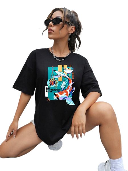 

x sophianoel drop shoulder slogan & animal print tee h8mg#, White