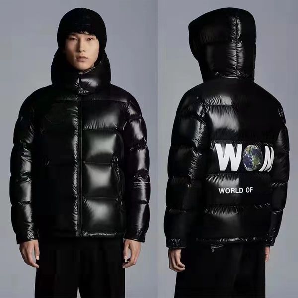 

designer mens black puffer jacket frgmt back earth print winter parka womens hooded outdoor jackets with zippers complete labels