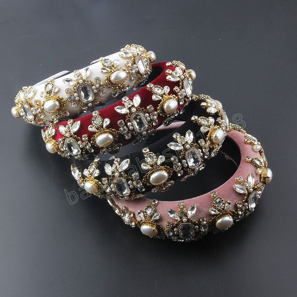 

luxury full rhinestone headband accessories women hand-sewn colored rhinestone flower broad-brimmed color headbands, Slivery;white