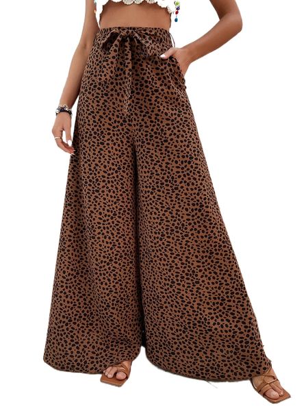 

allover print knot front culotte pants i6qq#, Black;white