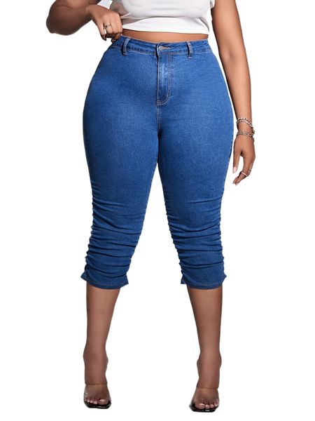 

plus high waist ruched skinny jeans e4ez#, Blue