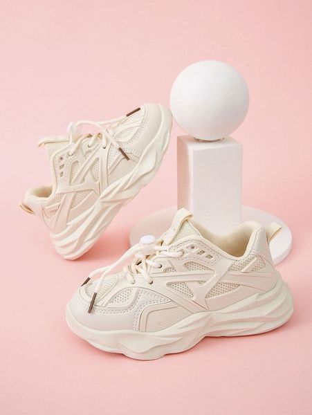 

boys mesh panel drawstring design chunky sneakers she, Black