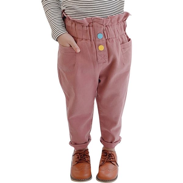 Pantaloni da bambina Pantaloni a vita alta Pantaloni da ragazza tinta unita per bambini Abbigliamento casual per bambini 210412