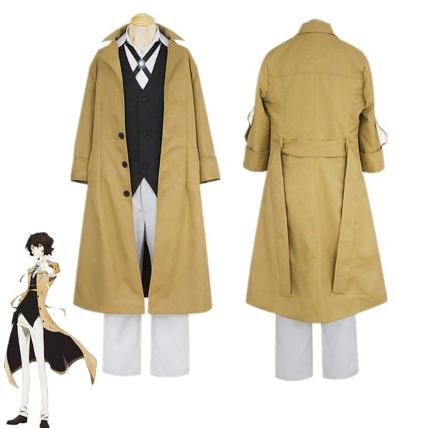 Anime Bungo Stray Dogs Dazai Osamu Cosplay Costume Longo Casaco Longo Terno dos Men adultos Halloween Roupas de Natal 220812