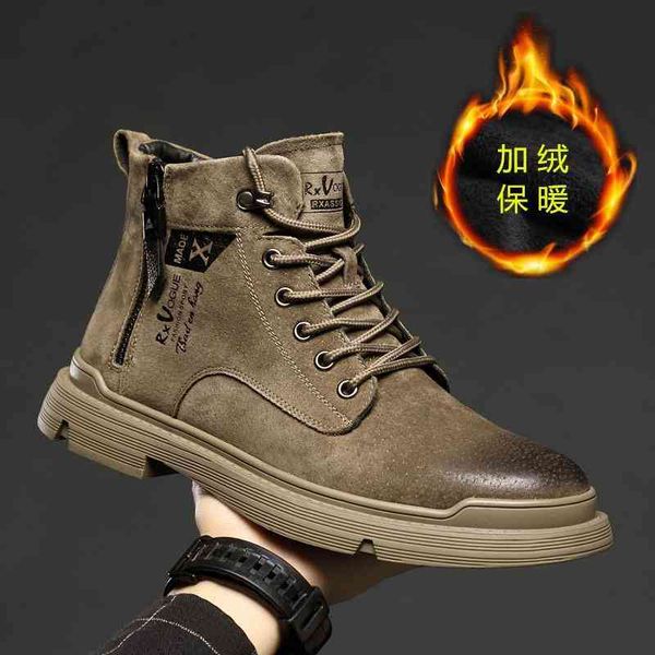 

boots men's winter men's short boots zipper high helper work shoes real pig papier suede warm martin, Black
