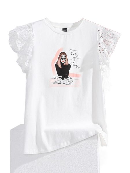 

x patrizia terranova figure & letter pattern ruffle detail tee j1qd#, White