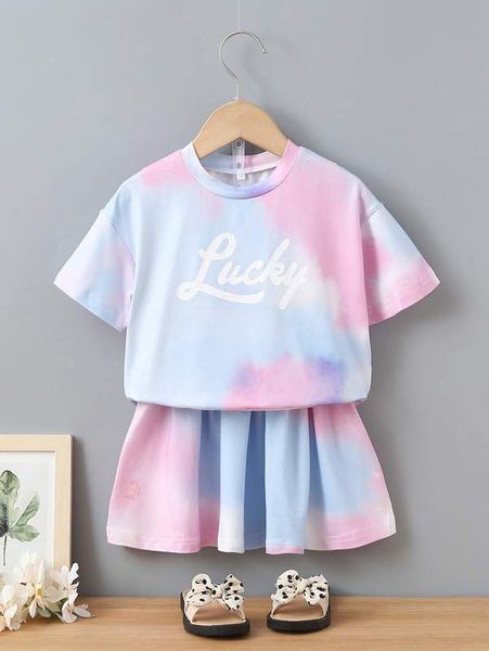 

toddler girls tie dye letter graphic tee & flare skirt she, White