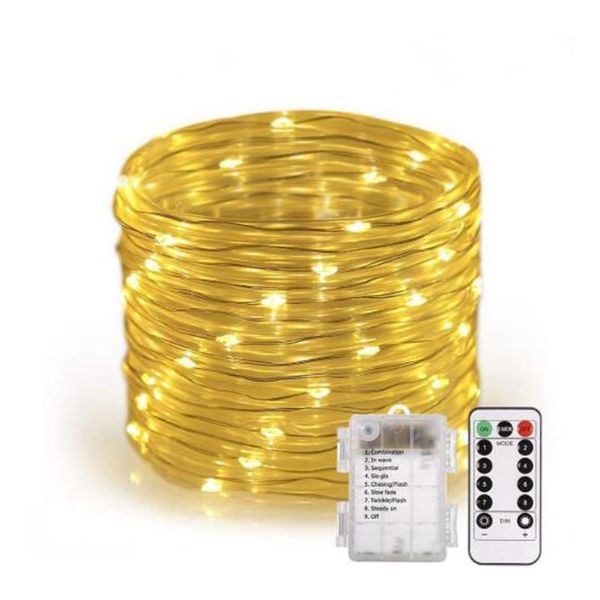 Corde per esterni impermeabili 100/50PCS Stringa luminosa a LED 8 modalità Telecomando a batteria Luci decorative a batteria per Garland Street