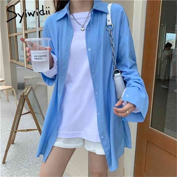 

button up blouses women single breasted turn-down collar long sleeve solid clothing summer fashion shirts 210607, White