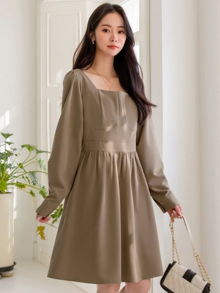 

dazy square neck puff sleeve smock dress with lined u1ps#, Black;gray