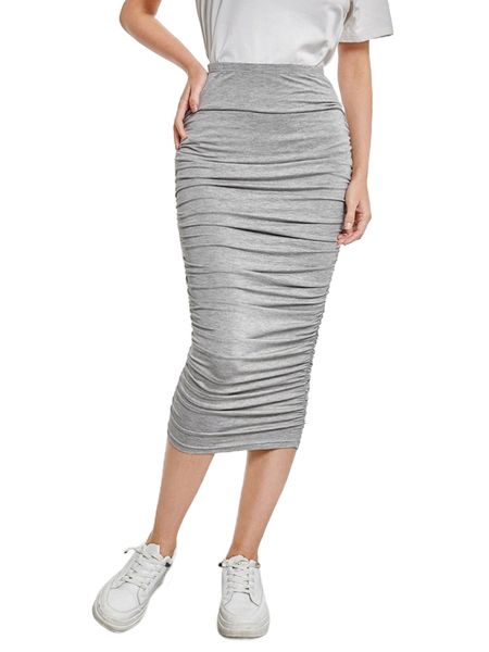 

high waist ruched pencil skirt e0eh#, Black