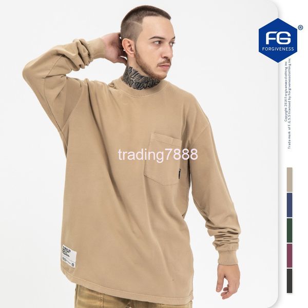

men's t-shirts fg menswear | autumn washing trend versatile solid color bottomed shirt long sleeve t-shirt men's loose g388, White;black