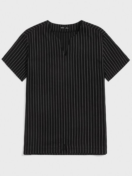 

men notched neck striped shirt a67d#, White;black