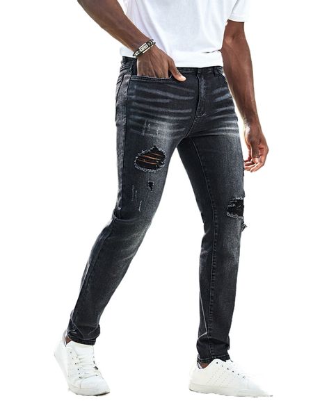 

men ripped frayed cat scratch tapered jeans h7of#, Blue