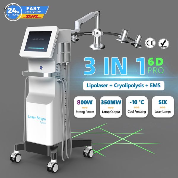 3 EN 1 Cryo EMS Slimming Therapy Lipolaser Perda de peso 6D Lipo a laser Cryolipólise Machine FDA