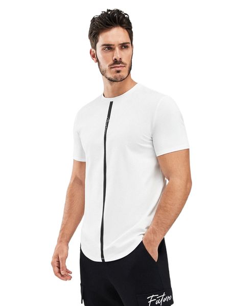 

men letter graphic curved hem tee r4n6#, White;black