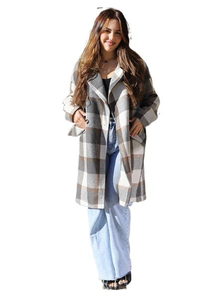 

x stephanie durant plaid drop shoulder overcoat s7ka#, Black