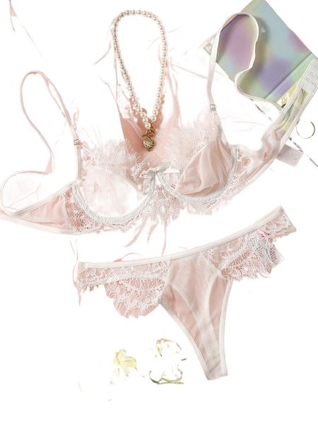 

contrast lace mesh underwire lingerie set i8zl#, Black;red