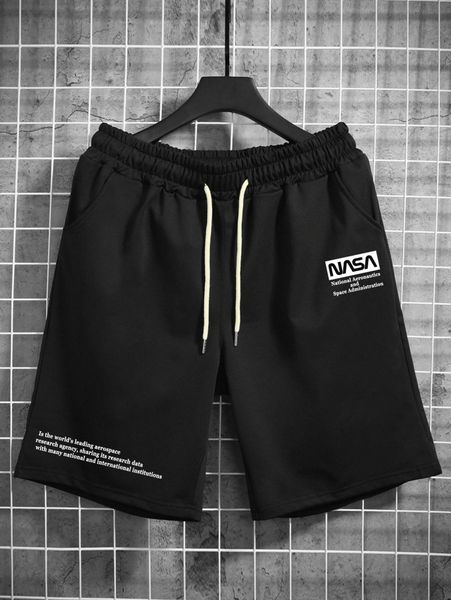 

men slogan graphic drawstring waist shorts h0r1#, White;black