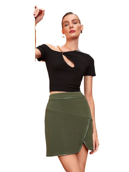 

x nikole sanches asymmetrical hem solid skirt z9wa#, Black