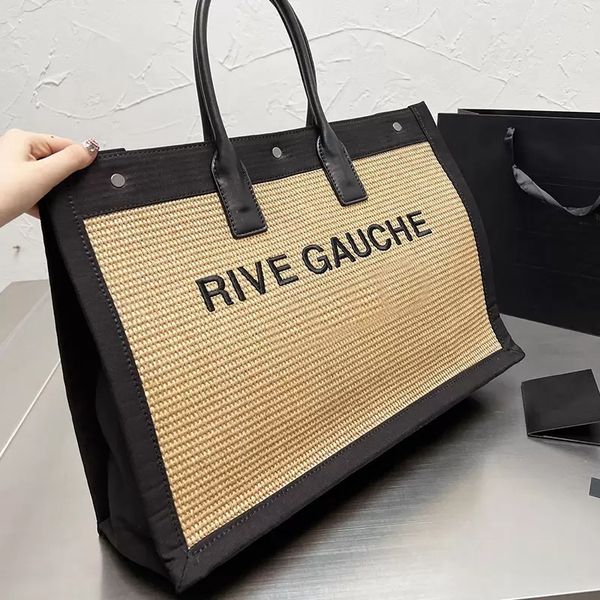 

2022ss straw tote shopping bag women large capacity gauche handbag leather handle fashion letters women shoulder bags men handbags ly