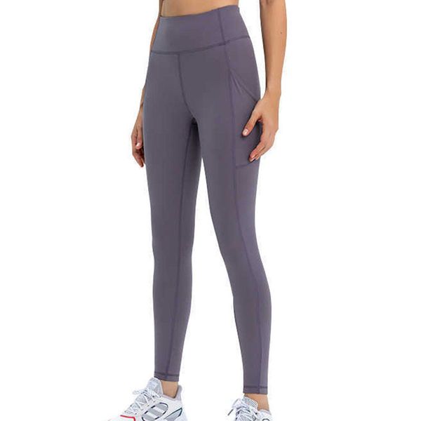 LU LU LEMONS Leggings L-135 Pantaloni sportivi da yoga per donna con tasche Vita alta Allenamento femminile Abiti Fiess nudi Collant da palestra Abbigliamento sportivo elasticizzato