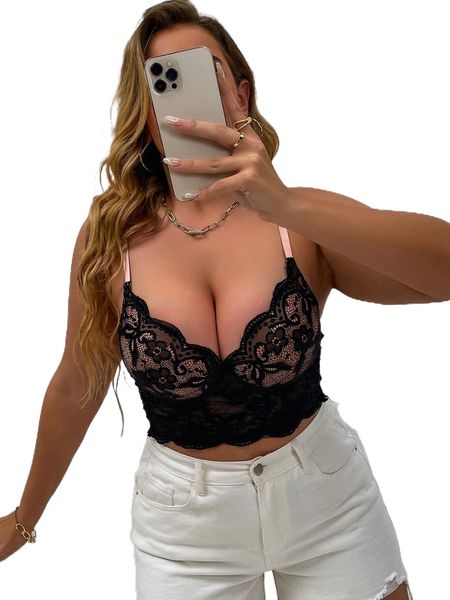 

plus scallop trim lace underwire bra g2eb#, Black;white