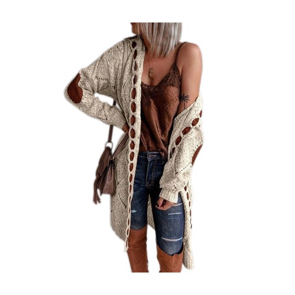 

sweater 2022 fashion color block fall winter long cardigan knitted hooded ladies casual sweater for women, White;black