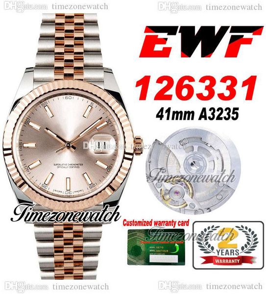 

ewf 41mm 126331 a3235 automatic mens watch two tone rose gold champagne stick dial jubileesteel bracelet super edition same series warranty, Slivery;brown