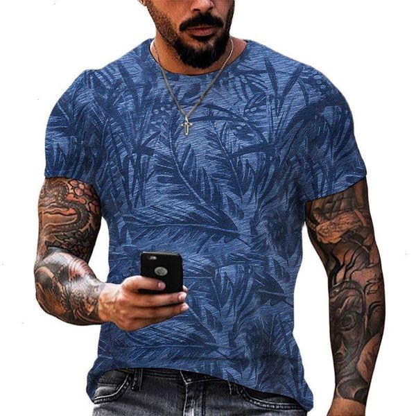 Camiseta masculina estilo havaiano camisetas de pescoço redondo camisa casual desgaste de alta qualidade