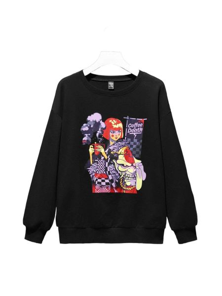 

x whatsupdale figure & letter graphic drop shoulder sweatshirt c5y0#, Black