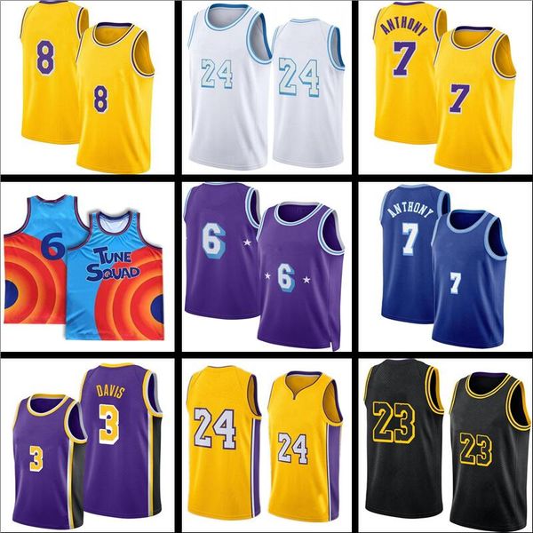

jersey 7 carmelo davis 3 anthony 23 6 space jam talen russell 0 westbrook basketball 5 horton-tucker tune squad black lbj mamba men lower me, Black;red