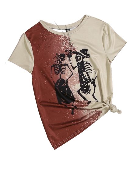 

colorblock skeleton print tee n9jx#, White