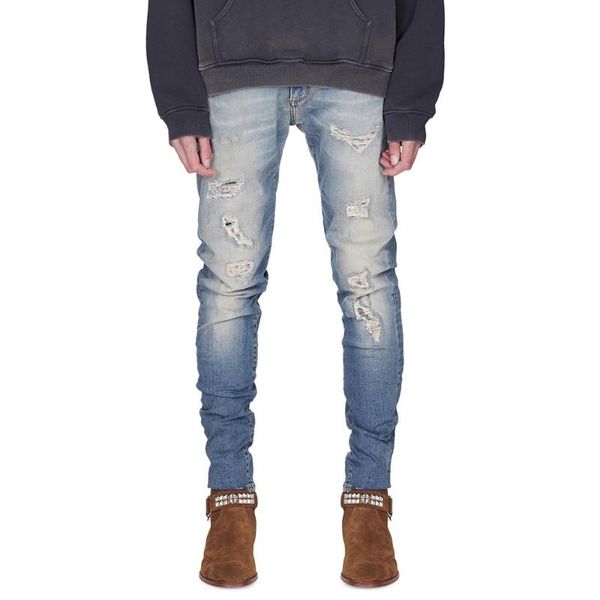 Jeans da uomo Autunno Uomo Fashon Casual Skinny Hole Pants Mendicante Style Patch Slim Pantaloni maschili Hip Hop Denim PantsMen's