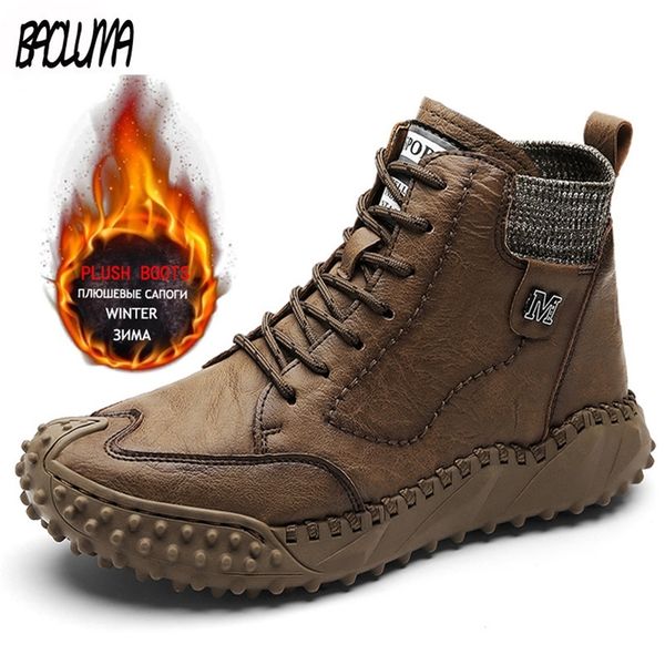 

classic men's boots outdoor shoes plush snow fashion soft brand breathable work men motorcycle 220525, Black;brown