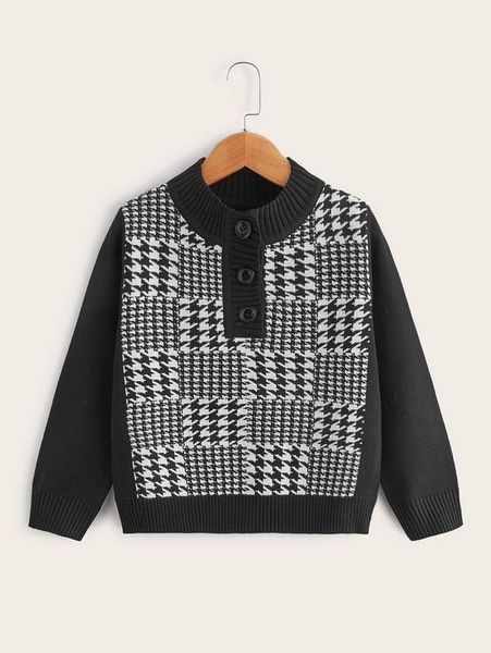 

toddler boys houndstooth pattern half button sweater she, Blue