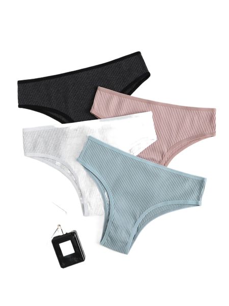 

4pack solid rib panty x0zd#, Black;red