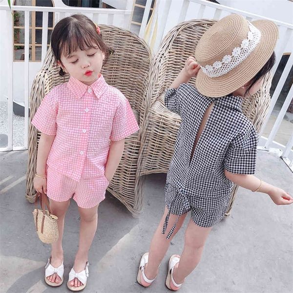 

toddler girls clothes plaid tshirt short girl clothes spring autumn girl clothing casual style kid clothes 210412, White