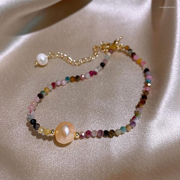 Link Chain Pearl Bracelets coloridos Cristais coloridos String irregular String étnico elegante jóias de luxo atacado Vintage Korean 2022 para mulheres