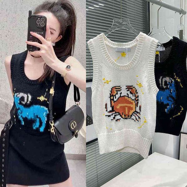 

autumn house black and white constellation cancer aries embroidered star knitting vest sleeveless top