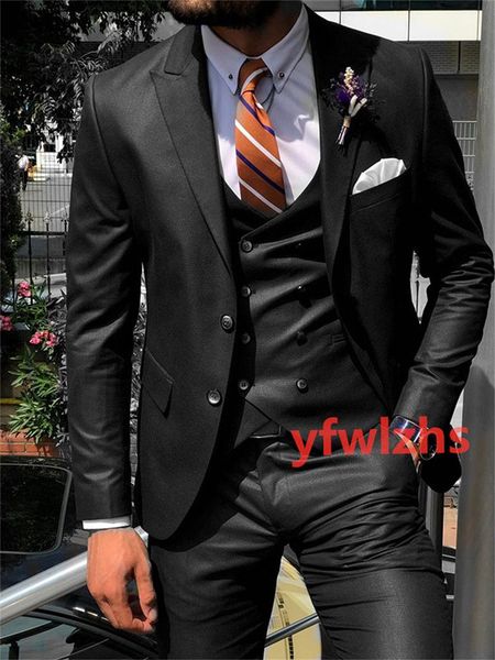 

wedding tuxedos two buttons men suits groomsmen peak lapel groom tuxedos wedding/prom man blazer ( jacket+pants+vest+tie) w918, Black;gray