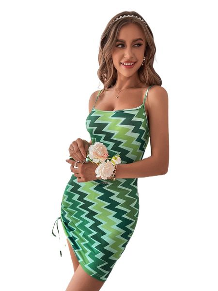 

chevron print drawstring bodycon dress d2vc#, Black;gray