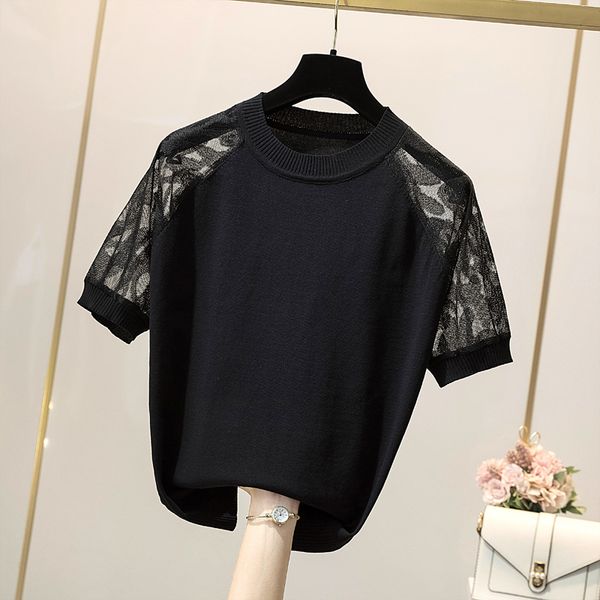 

women's knits tees sweater knitted 2022 summer short sleeve o-neck pullover women sweaters korean all-match basic pull femme jumper fe, White