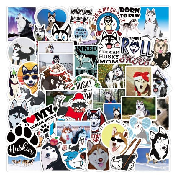 50pcs fofo cachorro de estimação adesivos husky adesivos siberianos graffitos infantis de brinquedo de skate biciclo de bicicleta adesivo de bicicleta de bicicleta por atacado