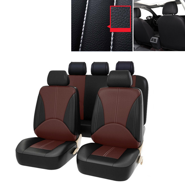 

9x full set pu leather car seat covers - front & rear two-tone in black & coffee
