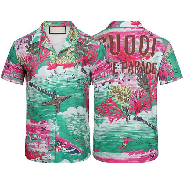 Tenis Kulübü Yaz İpek Hawaii Gömlek Raket Stripe Renk Engelleme Kısa Kollu Erkekler Tasarımcı Beach Shirt M-3XL