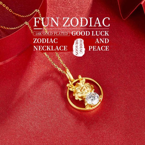 Medaglioni Zodiaco cinese Elegante Argento sterling 925 Placcato oro 18k Forma di tigre Segni Collane CollaneMedaglioni